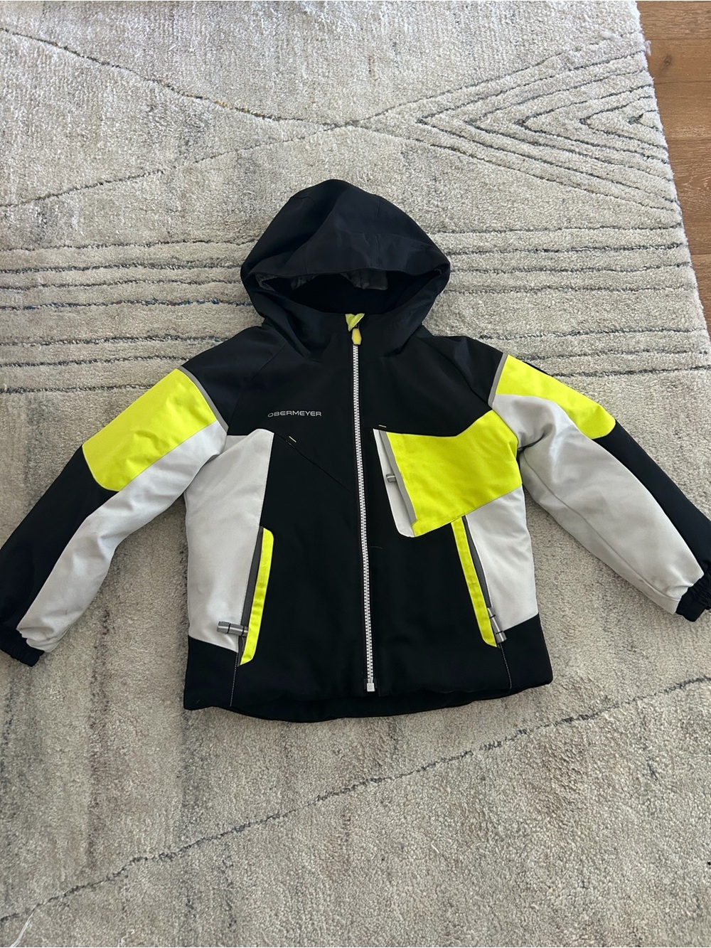 Obermeyer Black, Neon Yellow & Light Gray Kids Hooded Raincoat